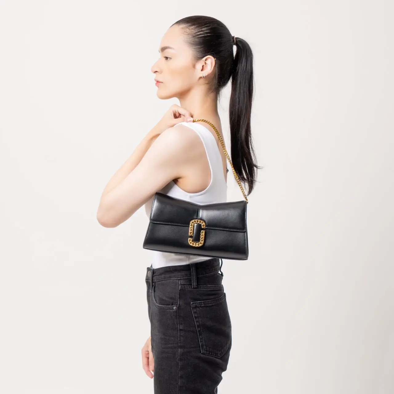 Marc Jacobs The ST Marc Convertible Clutch Chain Bag Black