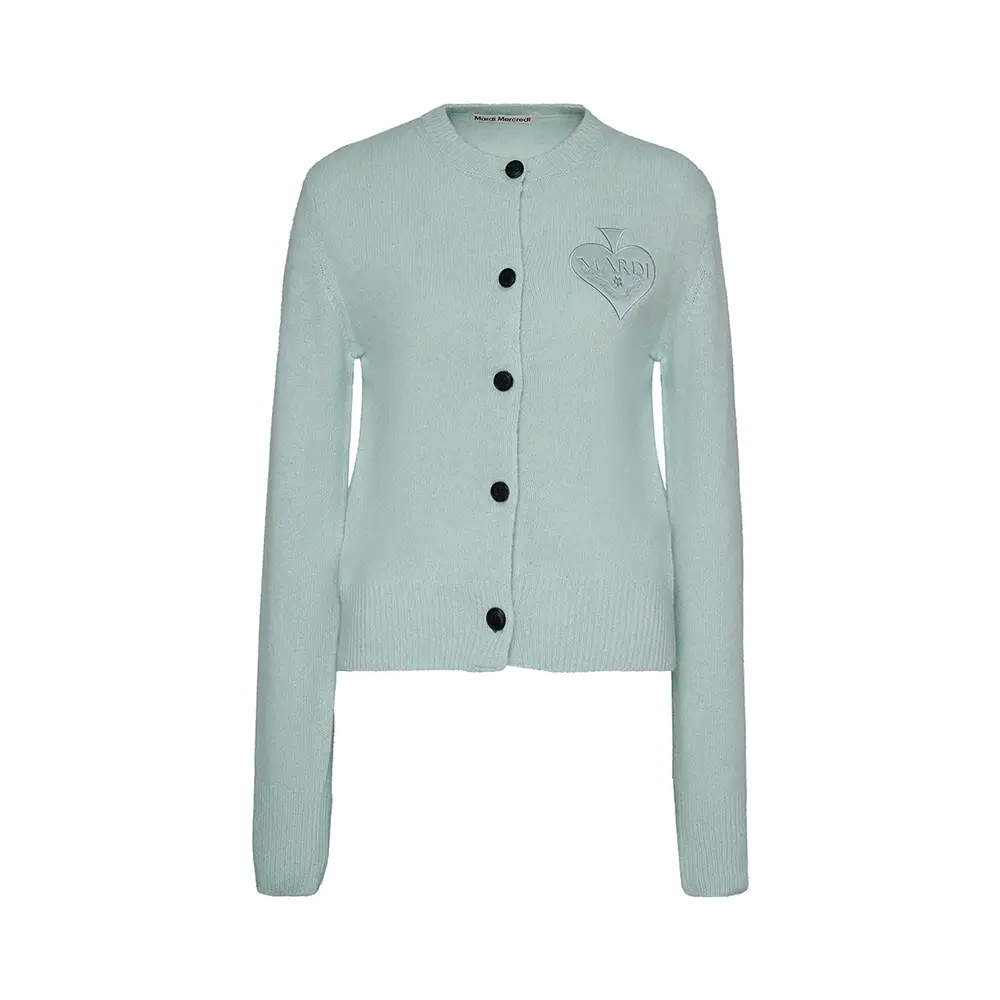 Mardi Mercredi Raccoon Blended Round Neck Cardigan Spade Baby Blue