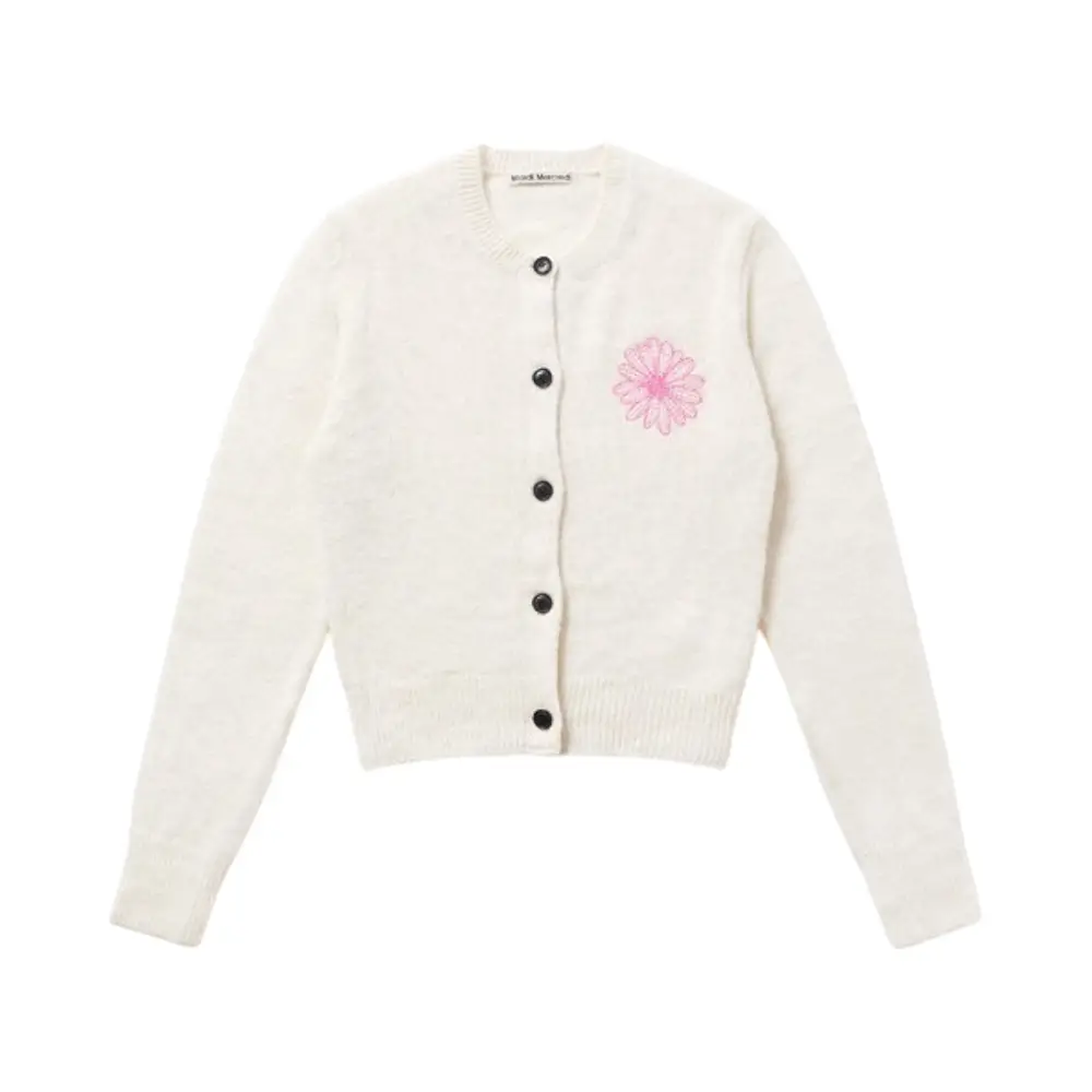 Mardi Mercredi Raccoon Blended V-Neck Cardigan Ivory/Pink