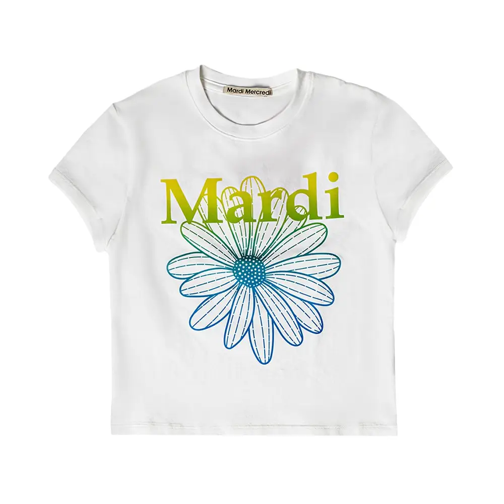 Mardi Mercredi Gradation Flower Cropped T-Shirt White Lime