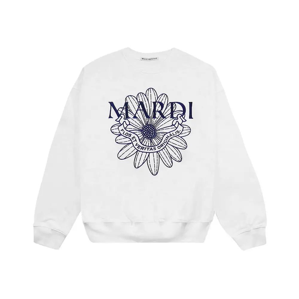 Mardi Mercredi Sweatshirt Flower M Alumni Needlework White