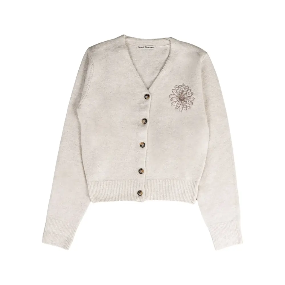 Mardi Mercredi Raccoon Blended V-Neck Cardigan Ivory/Pink