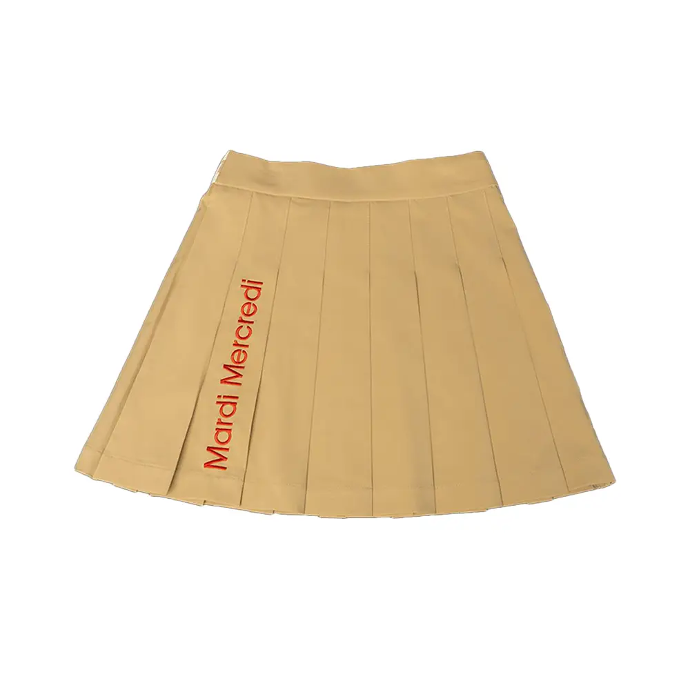 ★MARDI MERCREDI★WOOL PLEATS MINI SKIRT Mardi Mercredi Pleats Mini Skirt Logo Needlework Beige
