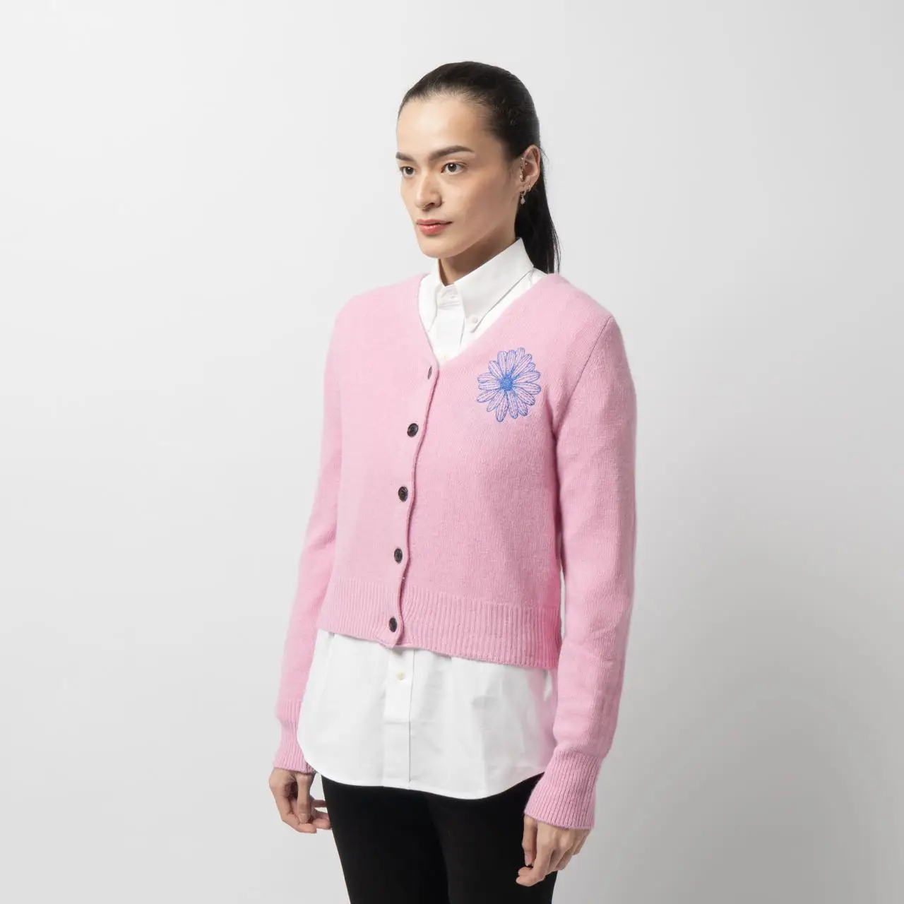 Mardi Mercredi Raccoon Blended V-Neck Cardigan Pink Blue