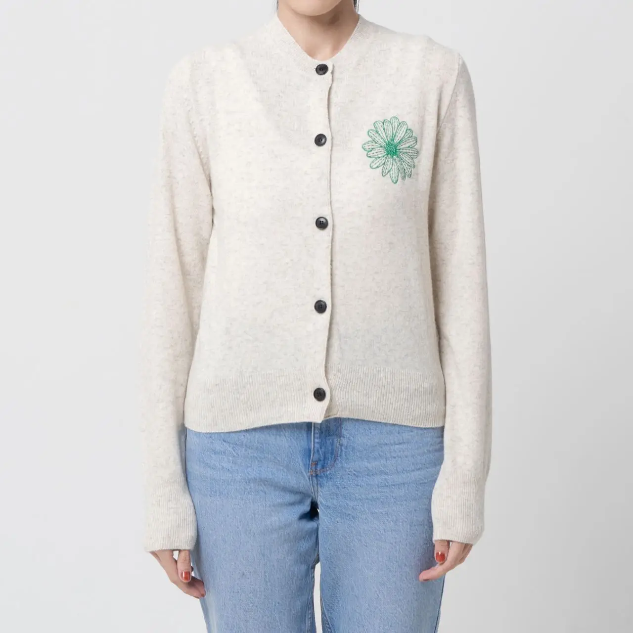 Mardi Mercredi Cashmere Blended Round Neck Cardigan Ivory Green