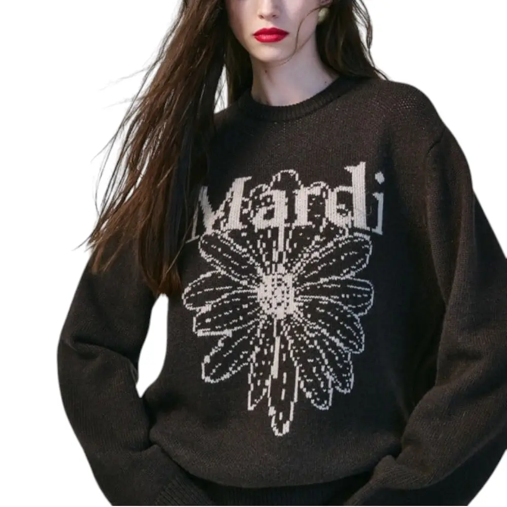 Mardi Mercredi Cashmere Blended Pullover Flower Brown Beige – voilà.id