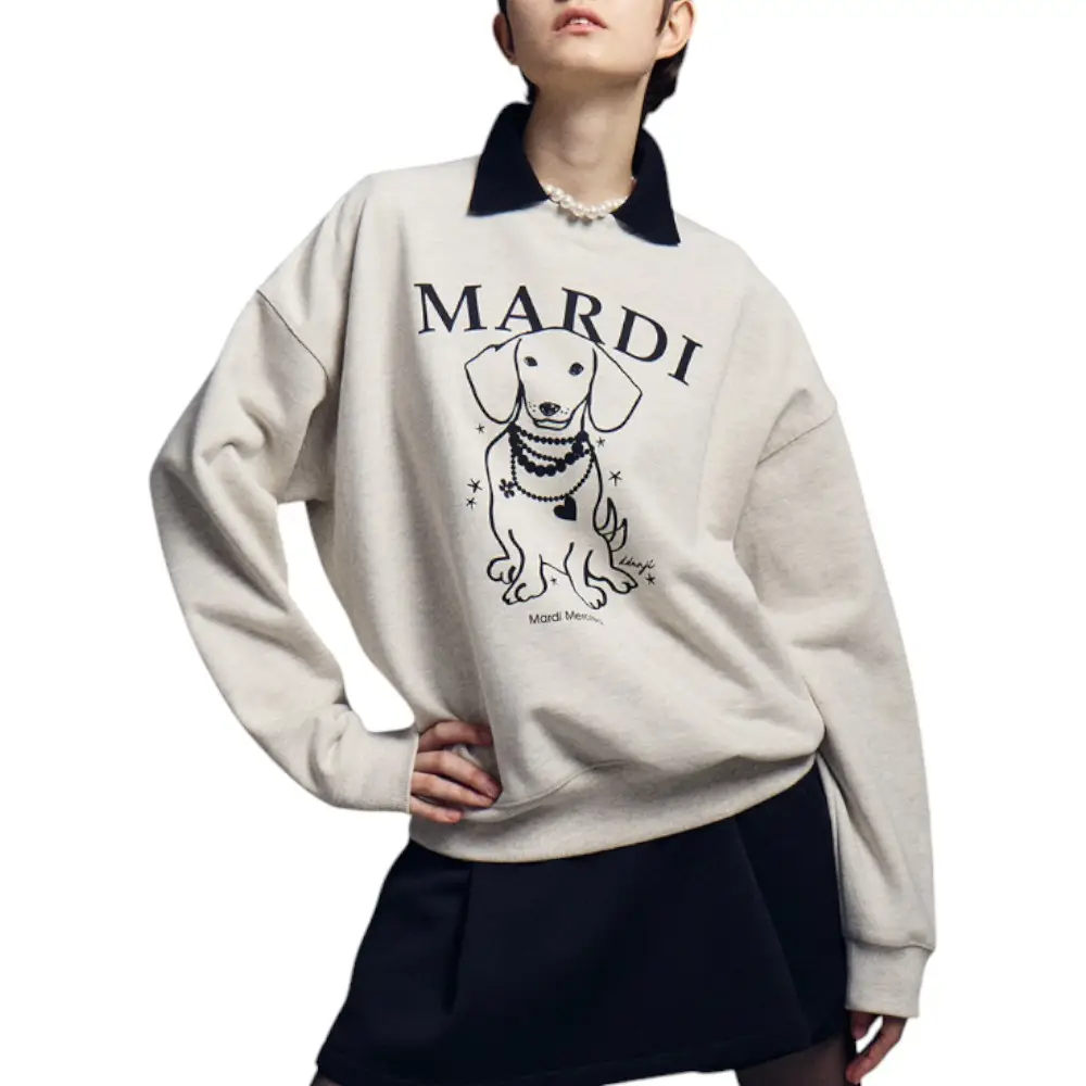 Mardi Mercredi Ddanji Pearl Necklace Sweatshirt Oatmeal Black