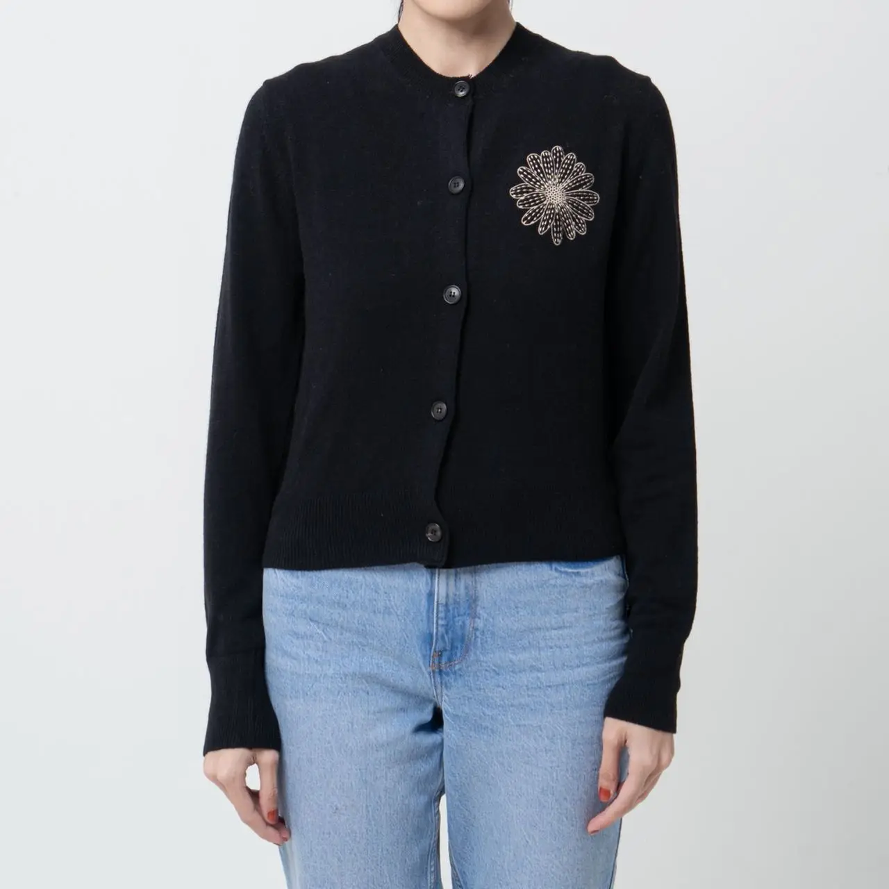 Mardi Mercredi Cashmere Blended Round Neck Cardigan Black