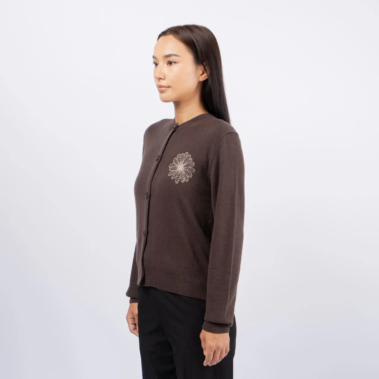 Mardi Mercredi Cashmere Blended Round Neck Cardigan Brown Latte