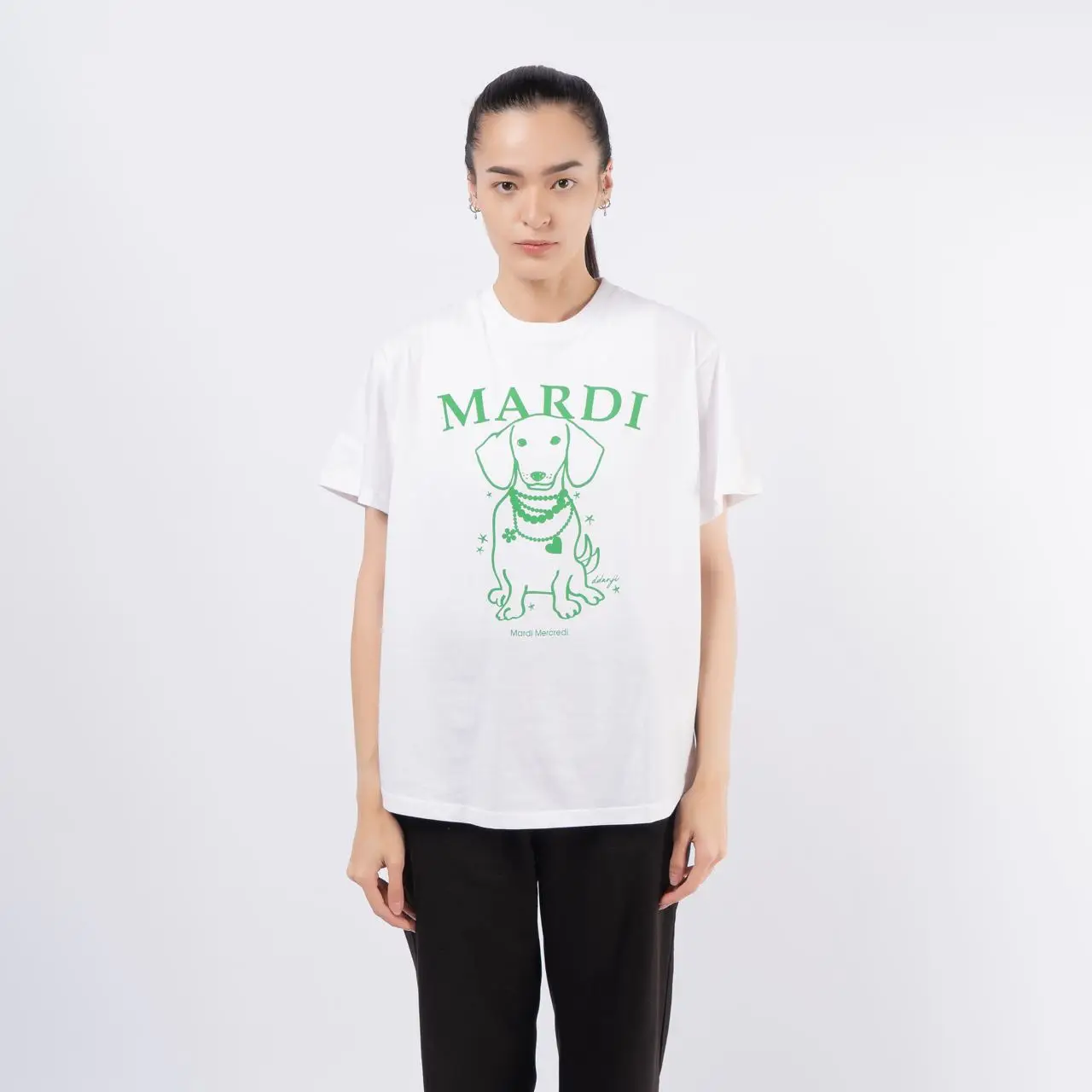 ●Mardi Mercredi●UNISEX TSHIRT DDANJI NECKLACE_IVORY TSHIRT SWING THE TAIL DDANJI PEARL NECKLACE_IVORY NAVY