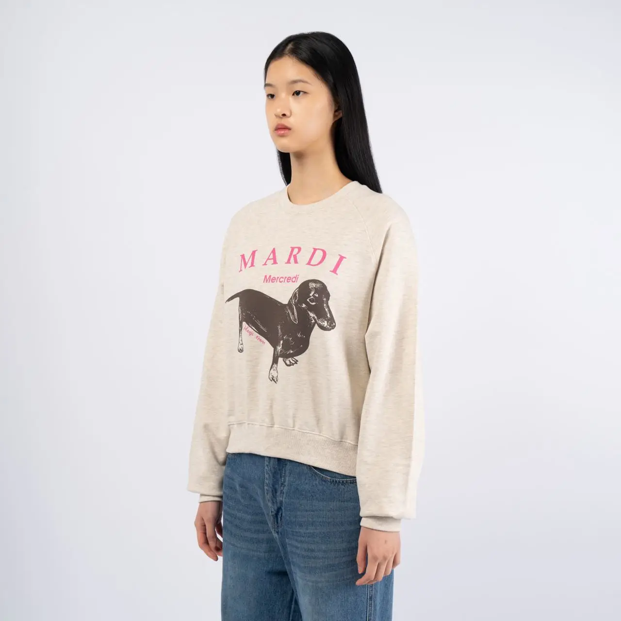 ●Mardi Mercredi●UNISEX SWEATSHIRT FLOWERMARDI_OATMEAL PINK MARDI SWEATSHIRT FLOWERMARDI NEEDLEWORK_OATMEAL PINK