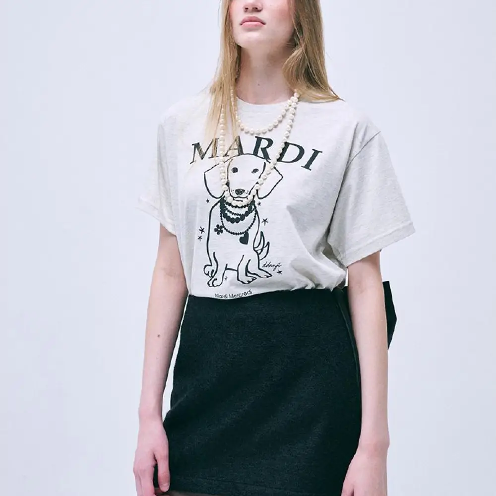 Mardi Mercredi Ddanji Pearl Necklace T-Shirt Oatmeal Black Mardi Mercredi Ddanji Pearl Necklace T-Shirt Oatmeal Black