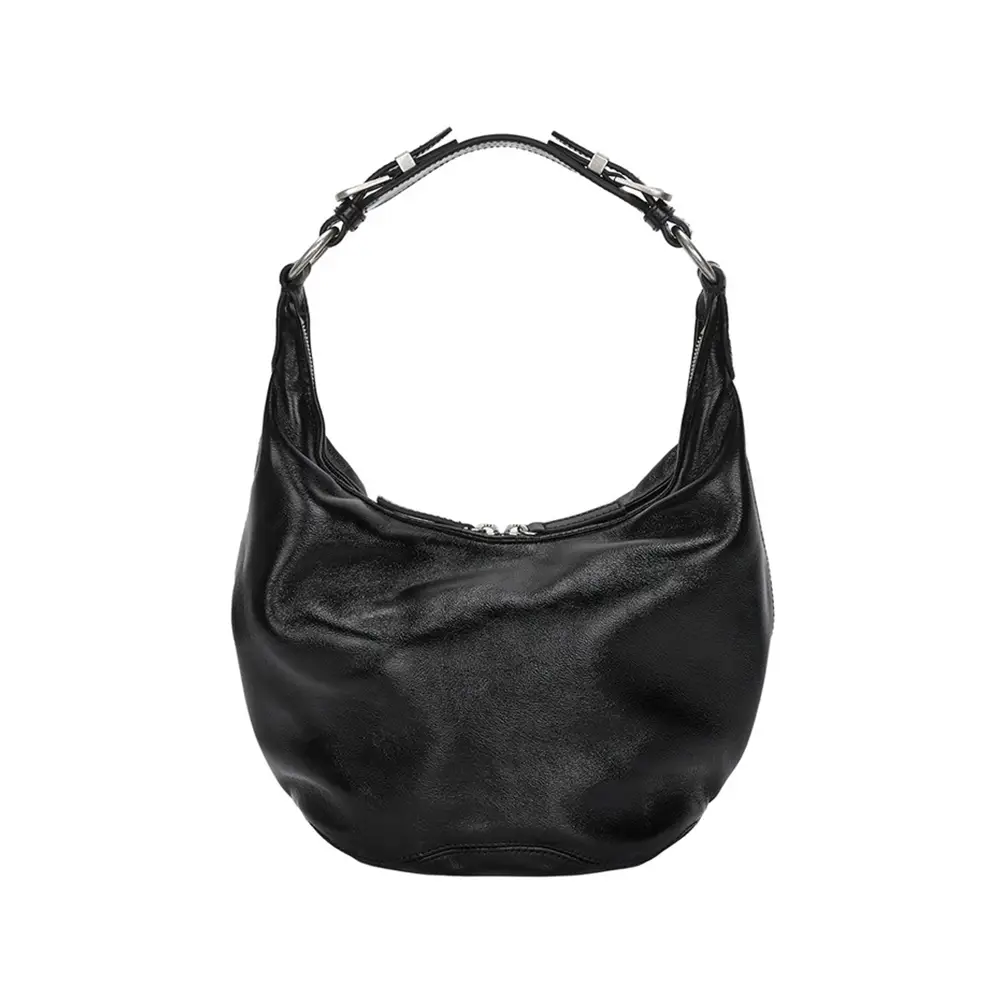 Margesherwood Pumpkin Glossy Leather Shoulder Bag Black