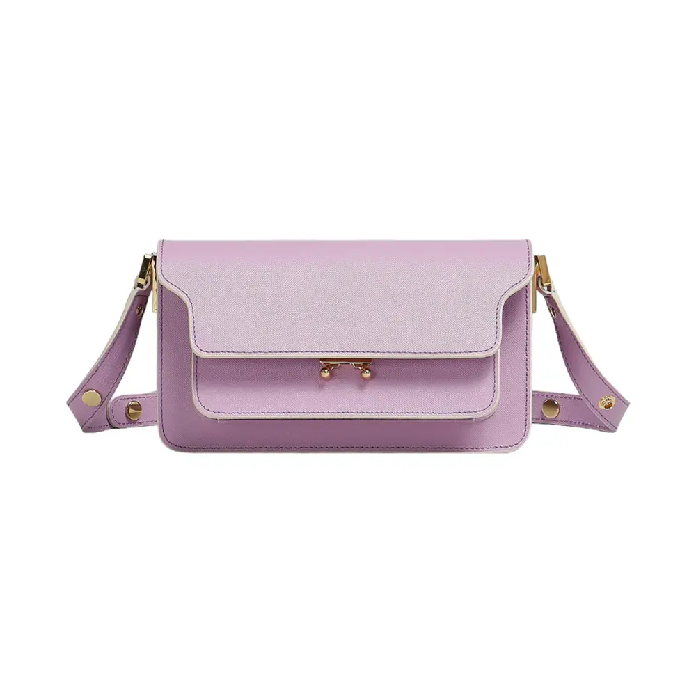 ★MARNI★ Saffiano Trunk East West Bag Aquamarine SBMP0121U0 Green cream and brown leather Trunkaroo mini shoulder bag