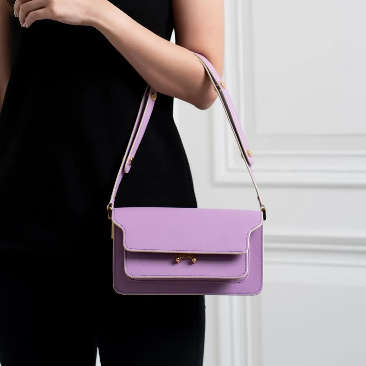 ★MARNI★ Saffiano Trunk East West Bag Aquamarine SBMP0121U0 TRUNK SAFFIANO LEATHER SHOULDER BAG for Women - Marni sale