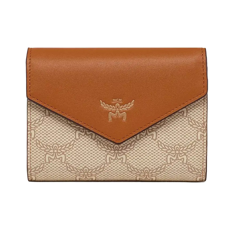 MCM Himmel Lauretos Monogram Canvas Card Wallet Cognac
