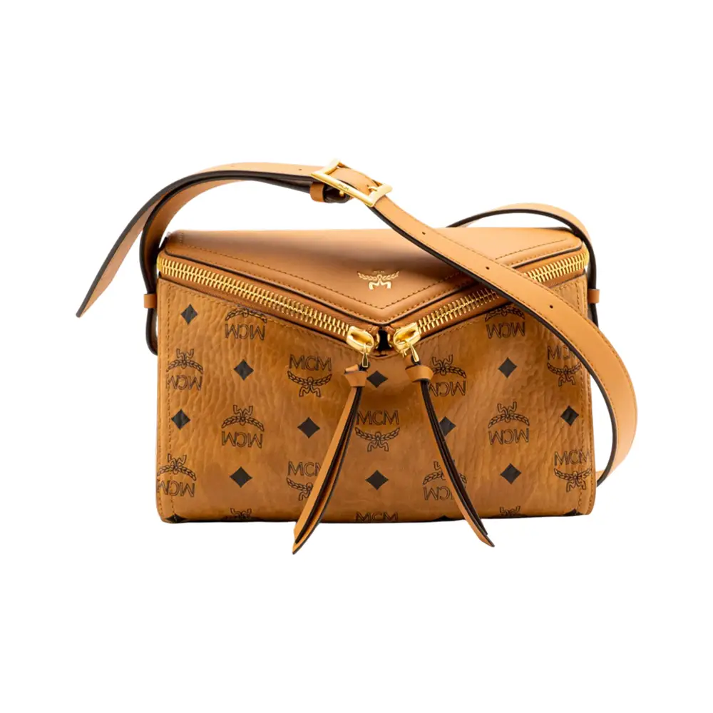 MCM Small Diamant 3D Shoulder Bag Visetos Leather Cognac – voilà.id