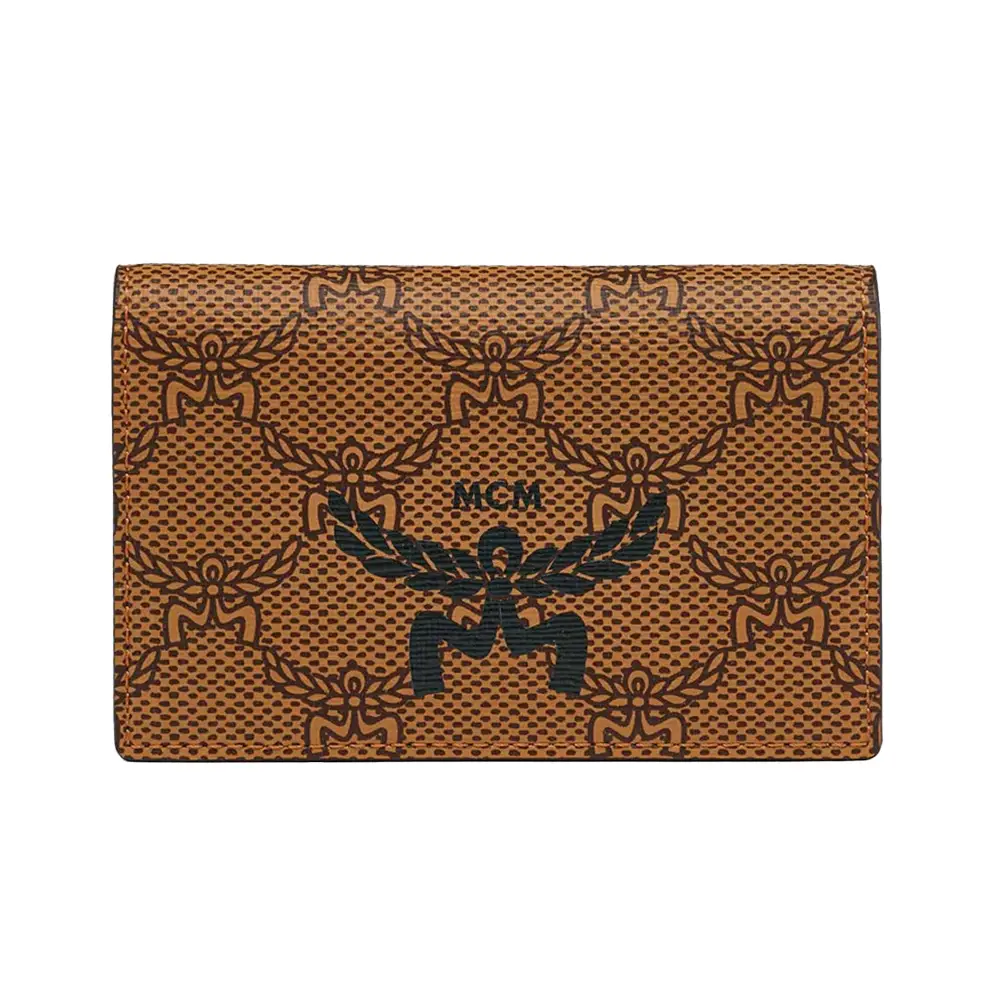 MCM Himmel Lauretos Monogram Canvas Card Wallet Cognac