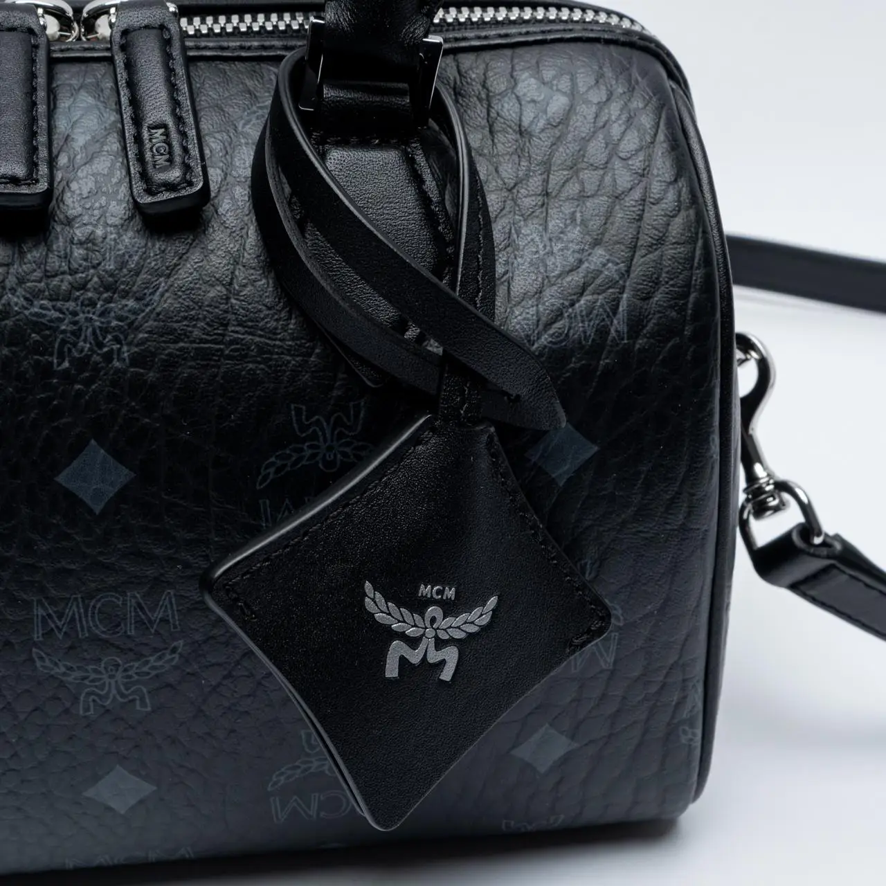 MCM Small Ella Boston Monogram Leather Handbag Black – voilà.id