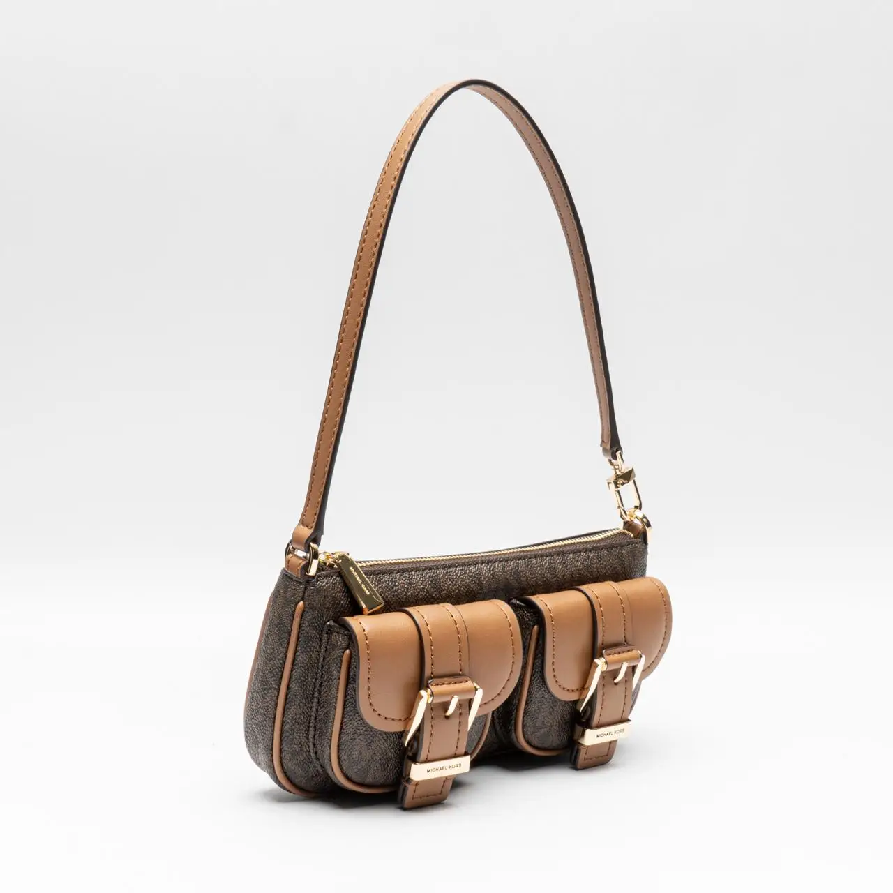 Michael Kors Zoe Small Signature Logo Pochette Brown Acorn – voilà.id