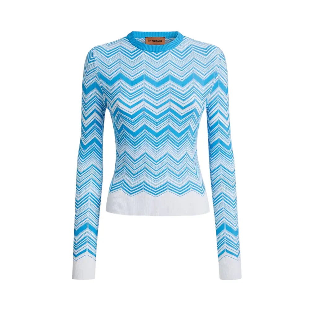 Missoni Zigzag Longsleeves Knit Top Blue White – voilà.id