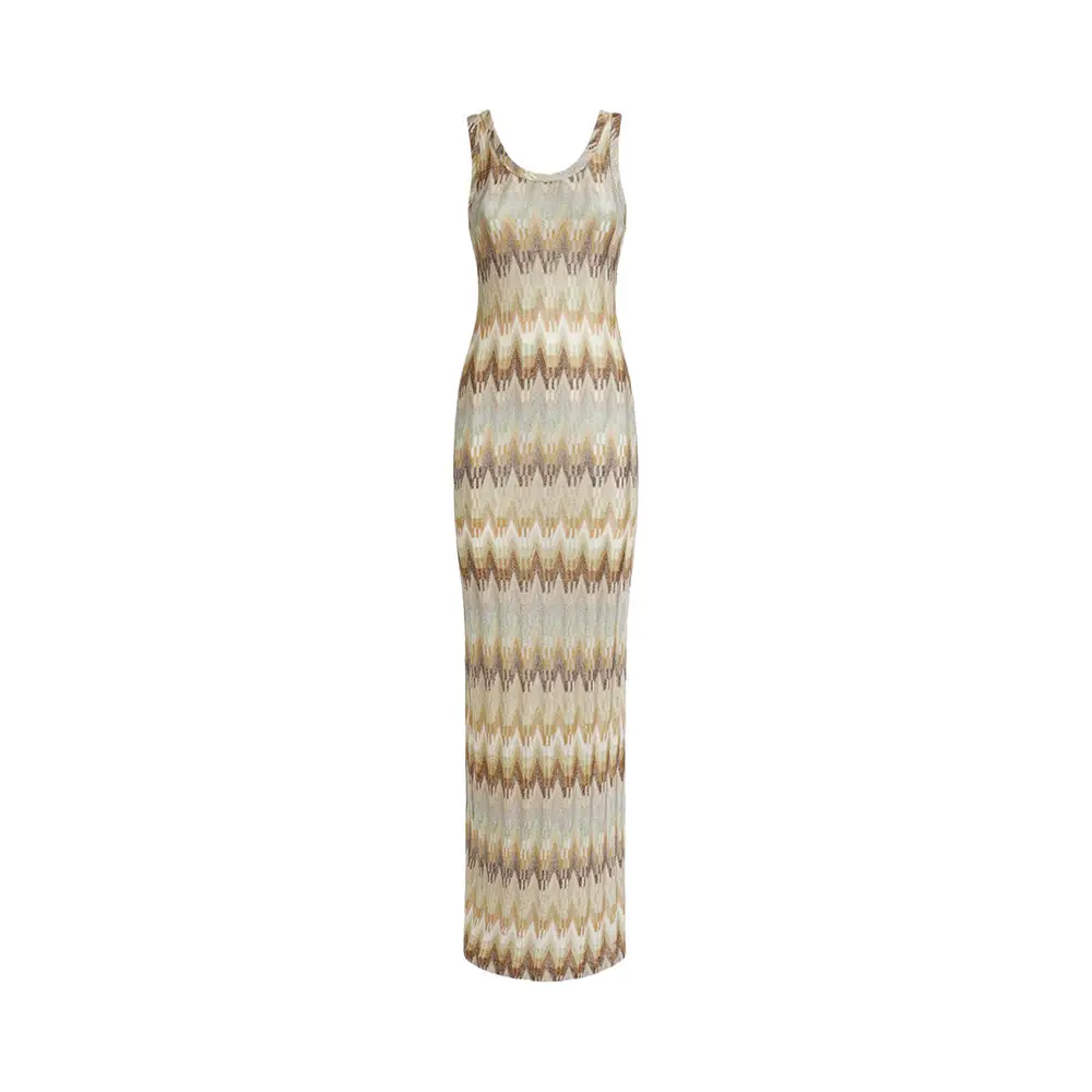 Missoni Zigzag Pattern Lurex Sleveless Long Dress in Viscose
