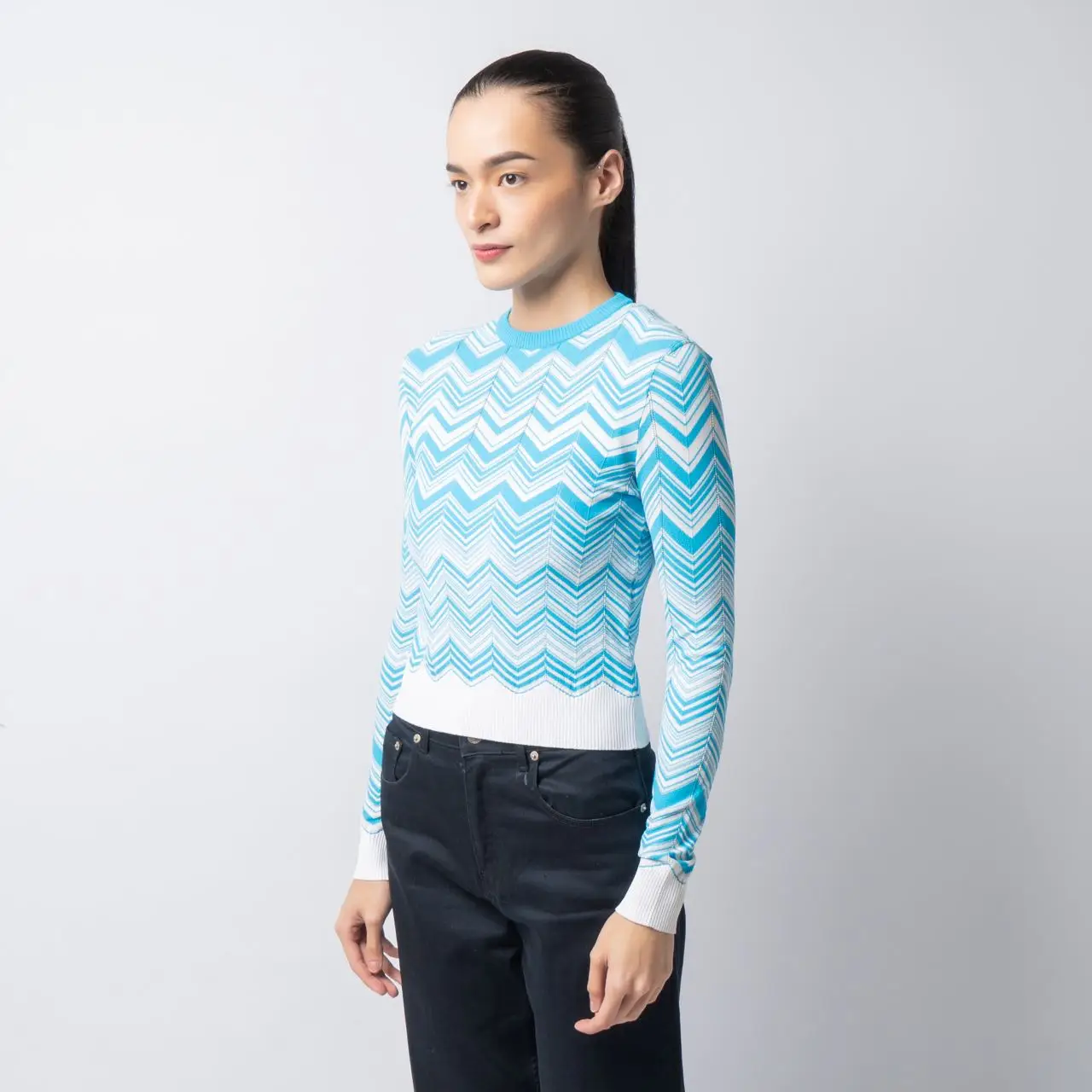 Missoni Zigzag Longsleeves Knit Top Blue White – voilà.id