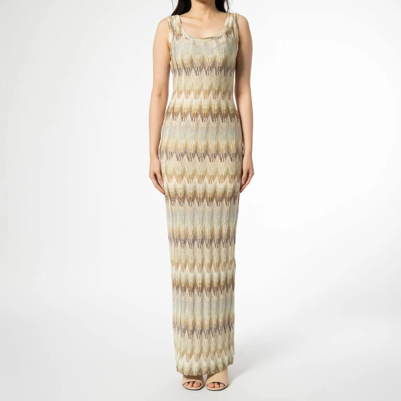Missoni Zigzag Pattern Lurex Sleveless Long Dress in Viscose