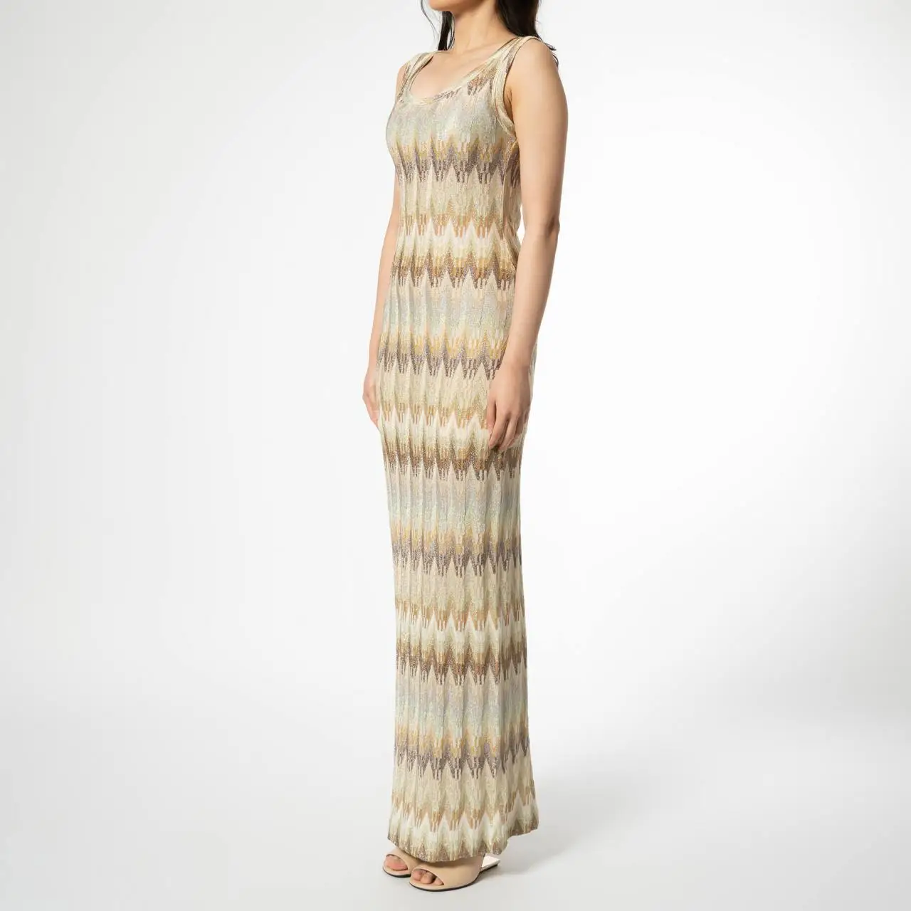 Missoni Zigzag Pattern Lurex Sleveless Long Dress in Viscose