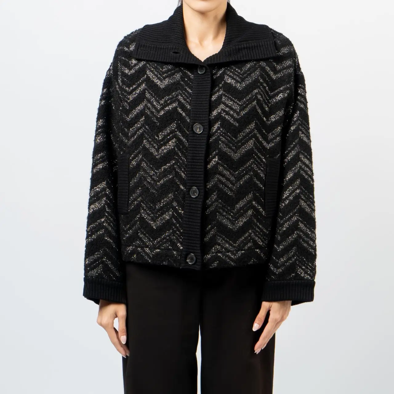 accent pattern knit jacket(unisex)/black | KNUTH MARF