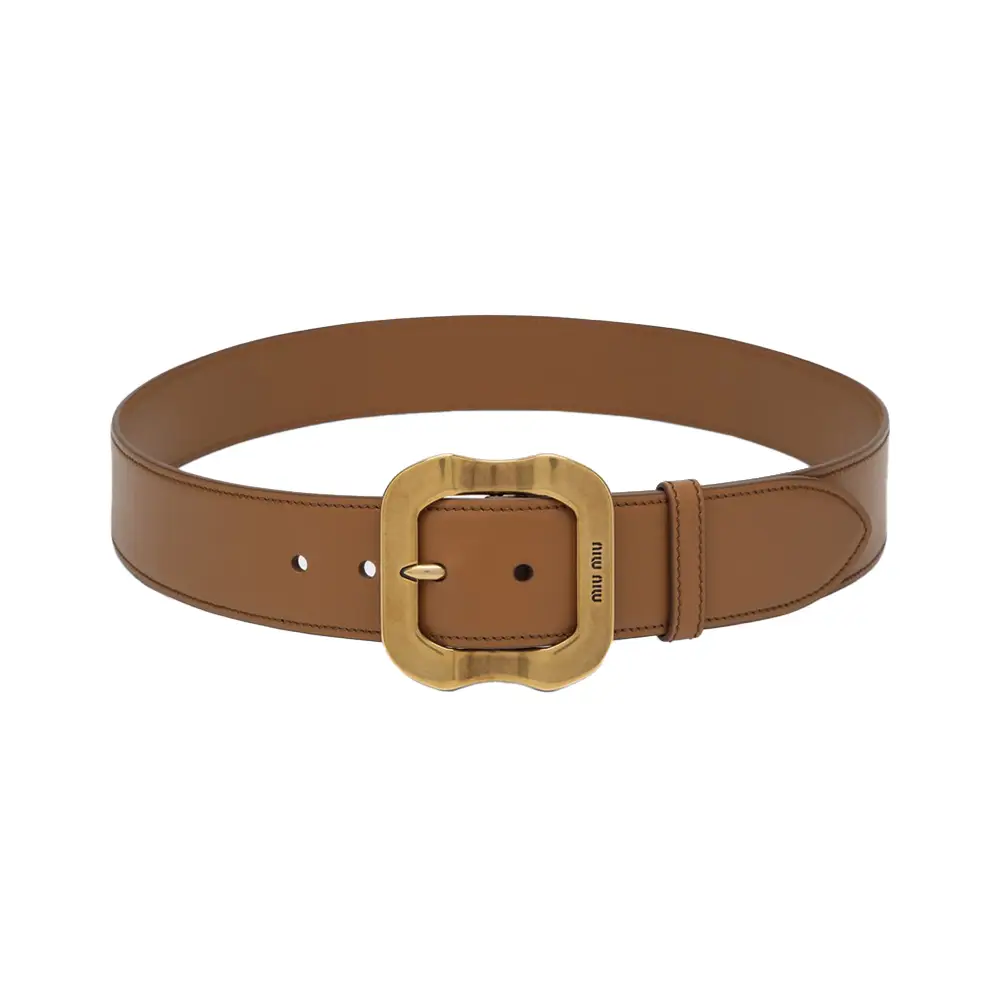 Miu Miu Metal Buckle Engraved Logo Belt 35mm Caramel – voilà.id