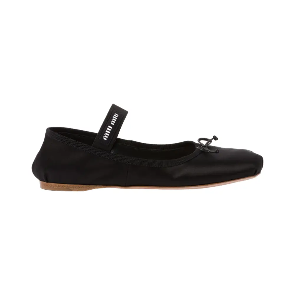 Miu Miu Satin Ballerina with Elastic Band Black – voilà.id