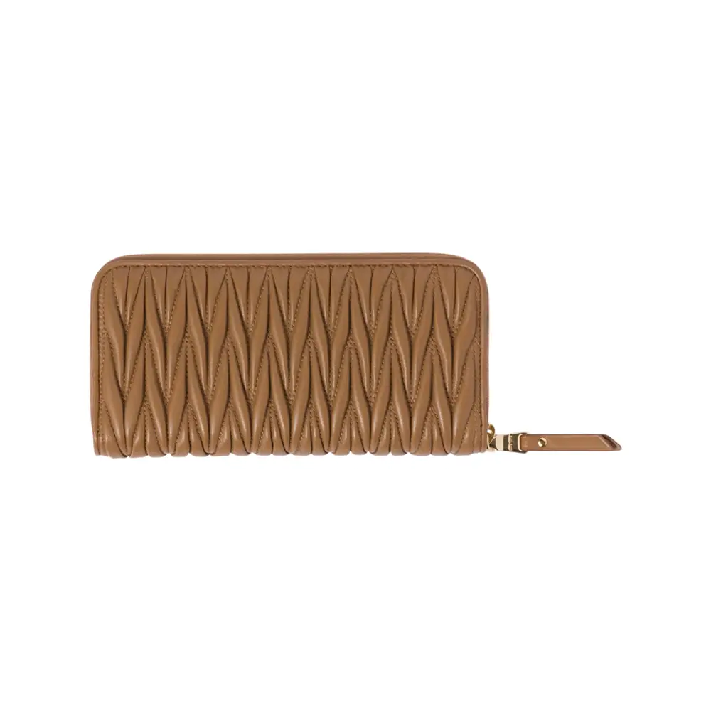 Miu Miu Large Matelasse Nappa Leather Zip Wallet Caramel – voilà.id