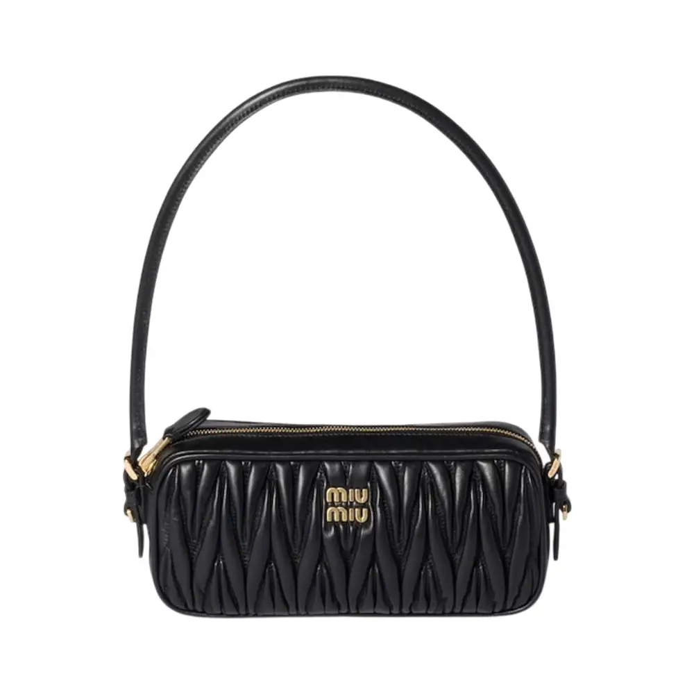Miu Miu Matelassé Nappa Zip Leather Pouch Black – voilà.id