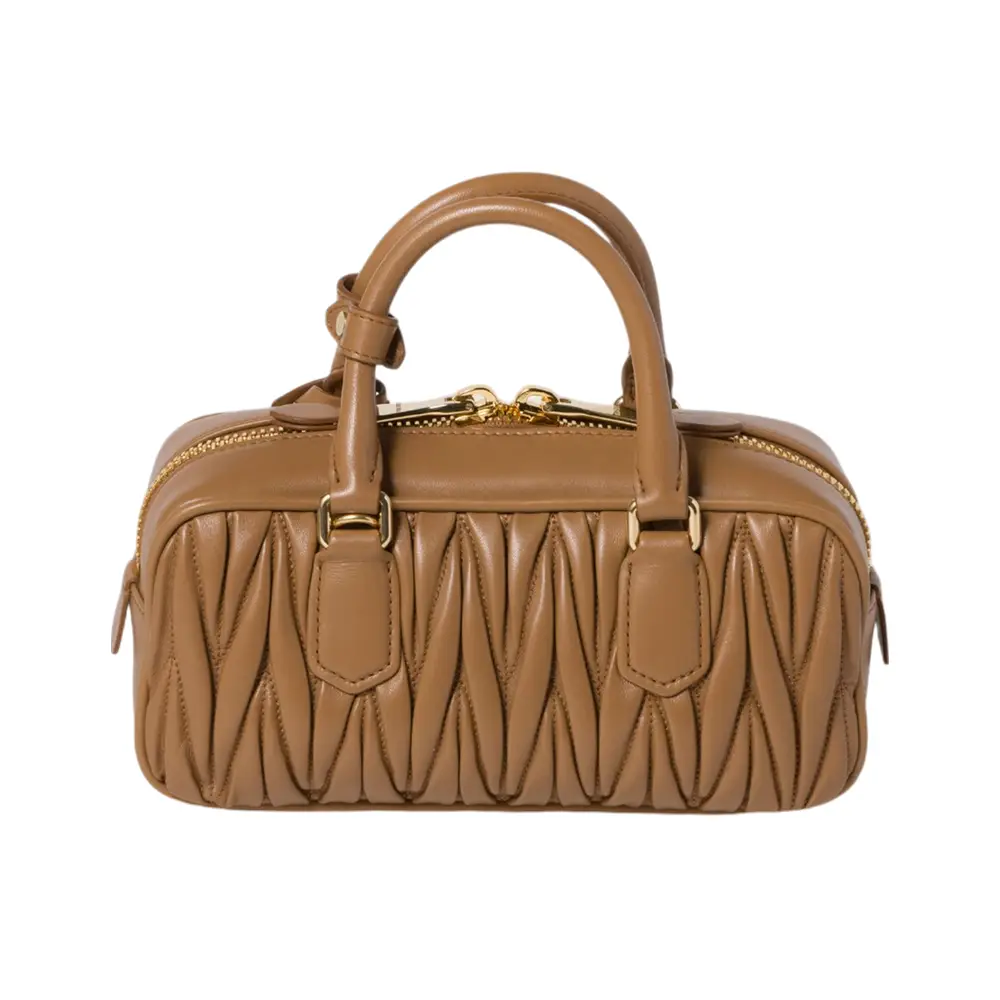 Miu Miu Arcadie Matelassé Nappa Leather Handbag Caramel
