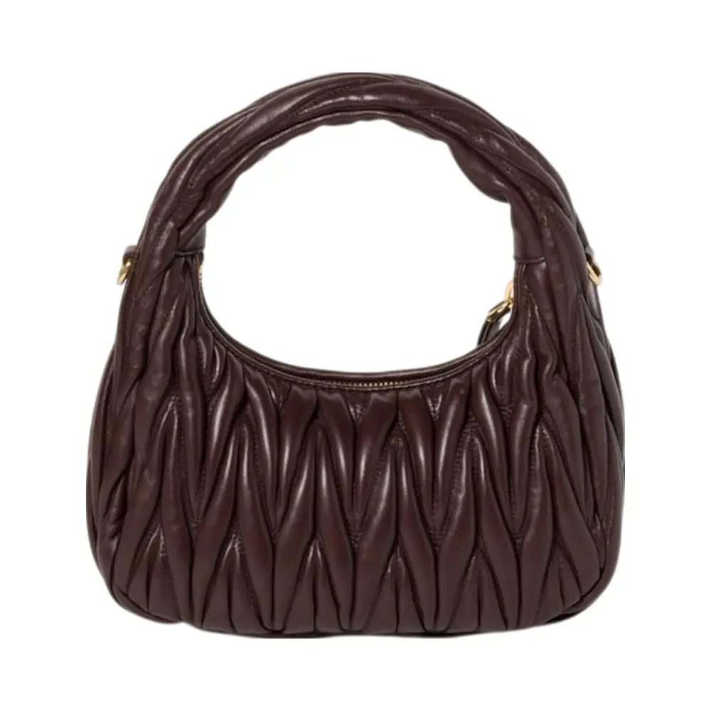 Miu Miu Small Wander Matelassé Nappa Leather Hobo Bag Briarwood