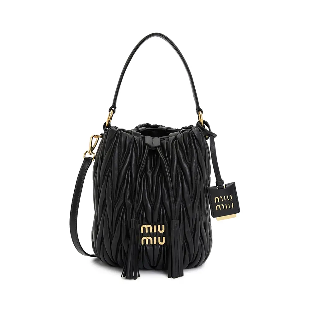 【Miu Miu】 Matelasse Nappa Leather Bucket Bag Black Miu Miu Black Nappa Leather Bucket Bag | italist