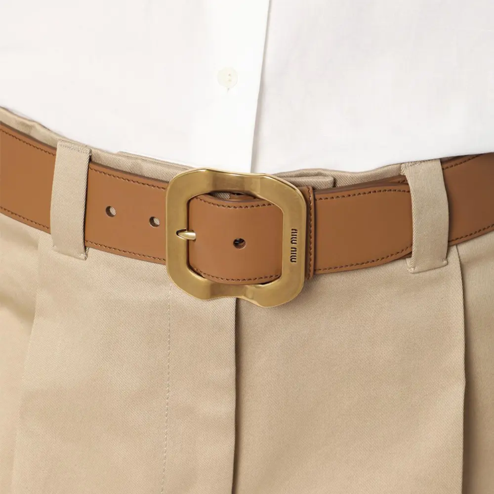 Miu Miu Metal Buckle Engraved Logo Belt 35mm Caramel – voilà.id