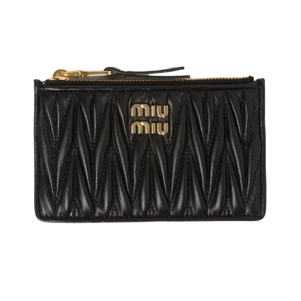 ★MiuMiu★ Matelasse Half Wallet Black 5MV204AFPPF0002 5MV20 Black Matelassé Nappa Leather Card Holder | Miu Miu