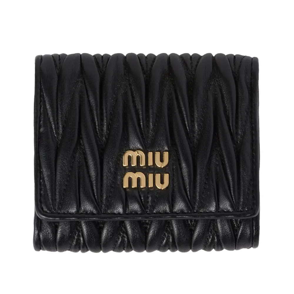 小物 MIU MIU Compact Leather Wallet black Black Small Matelassé Nappa Leather Wallet | Miu Miu - United Arab