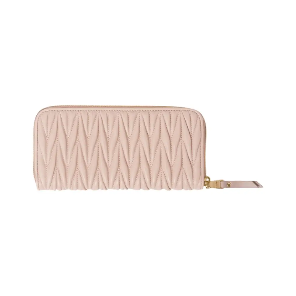 Miu Miu Large Matelasse Nappa Leather Zip Wallet Powder Pink