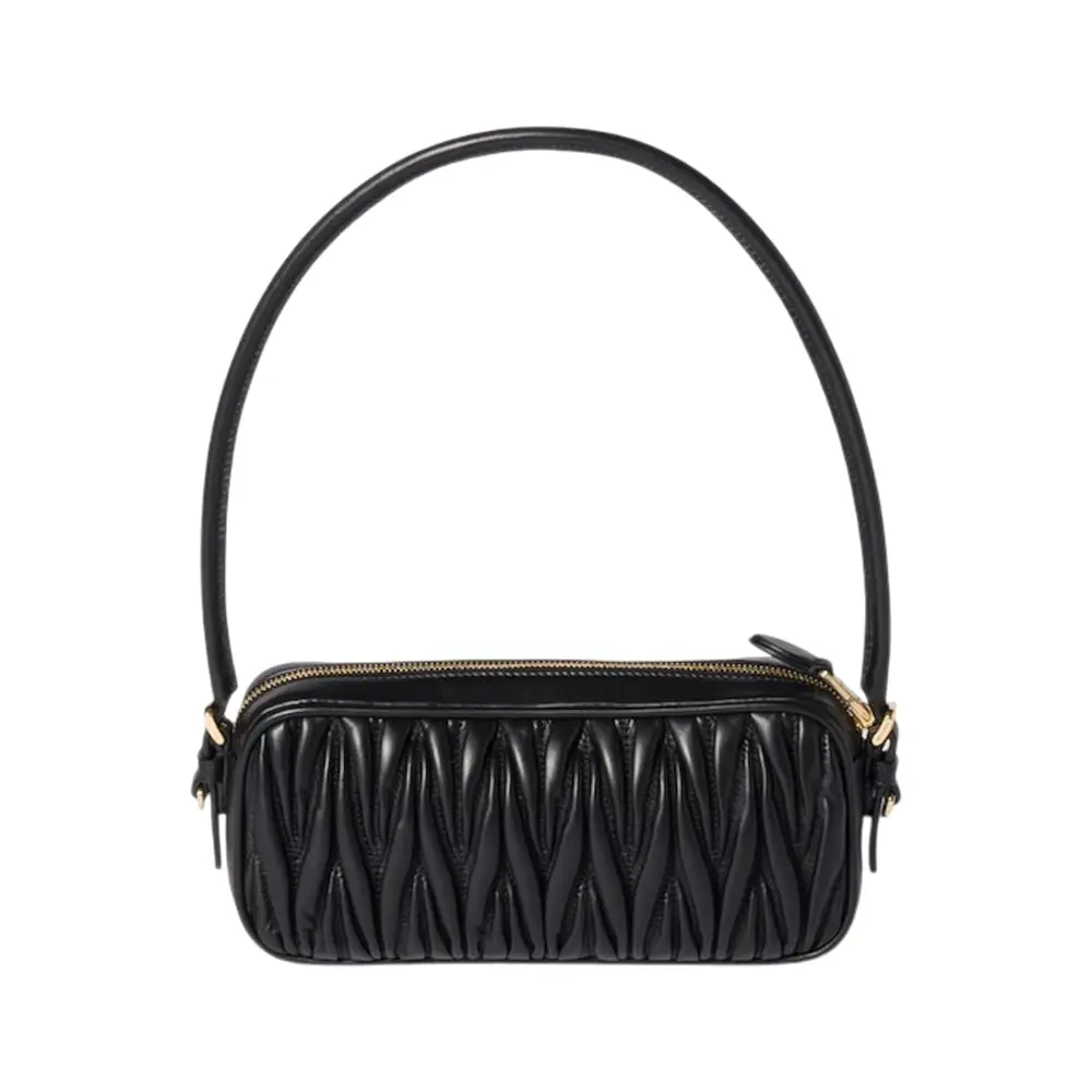 Miu Miu Matelassé Nappa Zip Leather Pouch Black – voilà.id