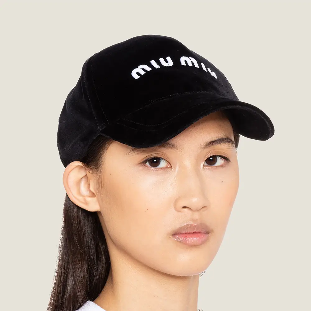 Miu Miu Velvet Baseball Cap Black White – voilà.id