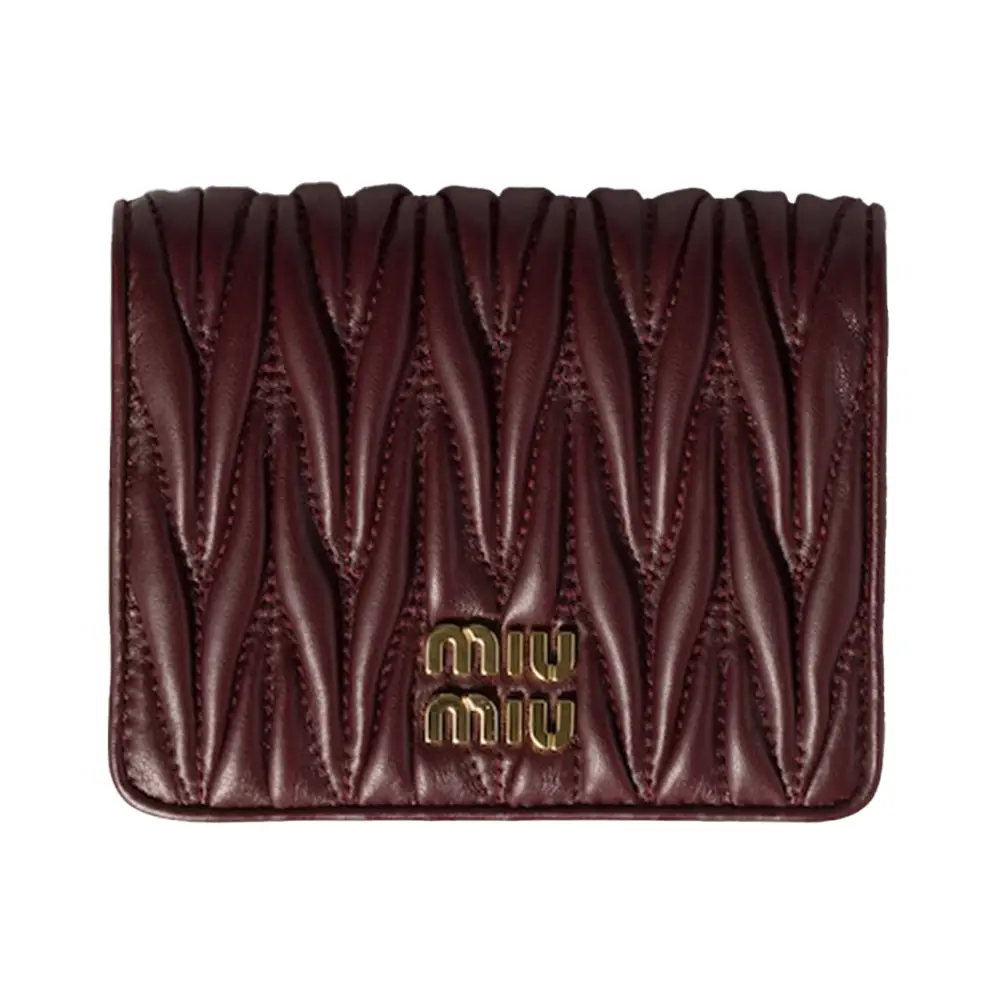 Miu Miu Small Matelassé Nappa Leather Wallet Burgundy – voilà.id