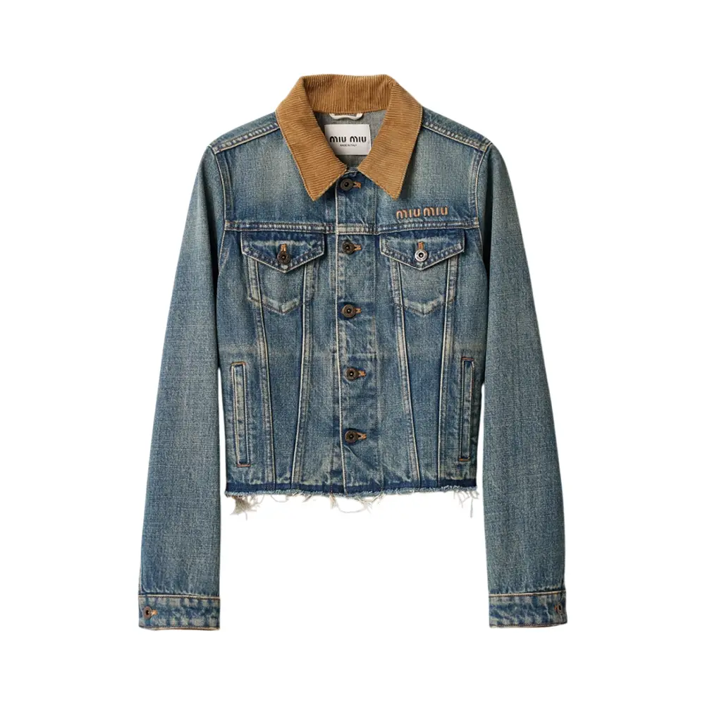 ジャケット MiuMiu FW25 Miu Miu Denim Jacket (GWB273SOOO 175S F0076) Navy Denim Blouson Jacket | Miu Miu