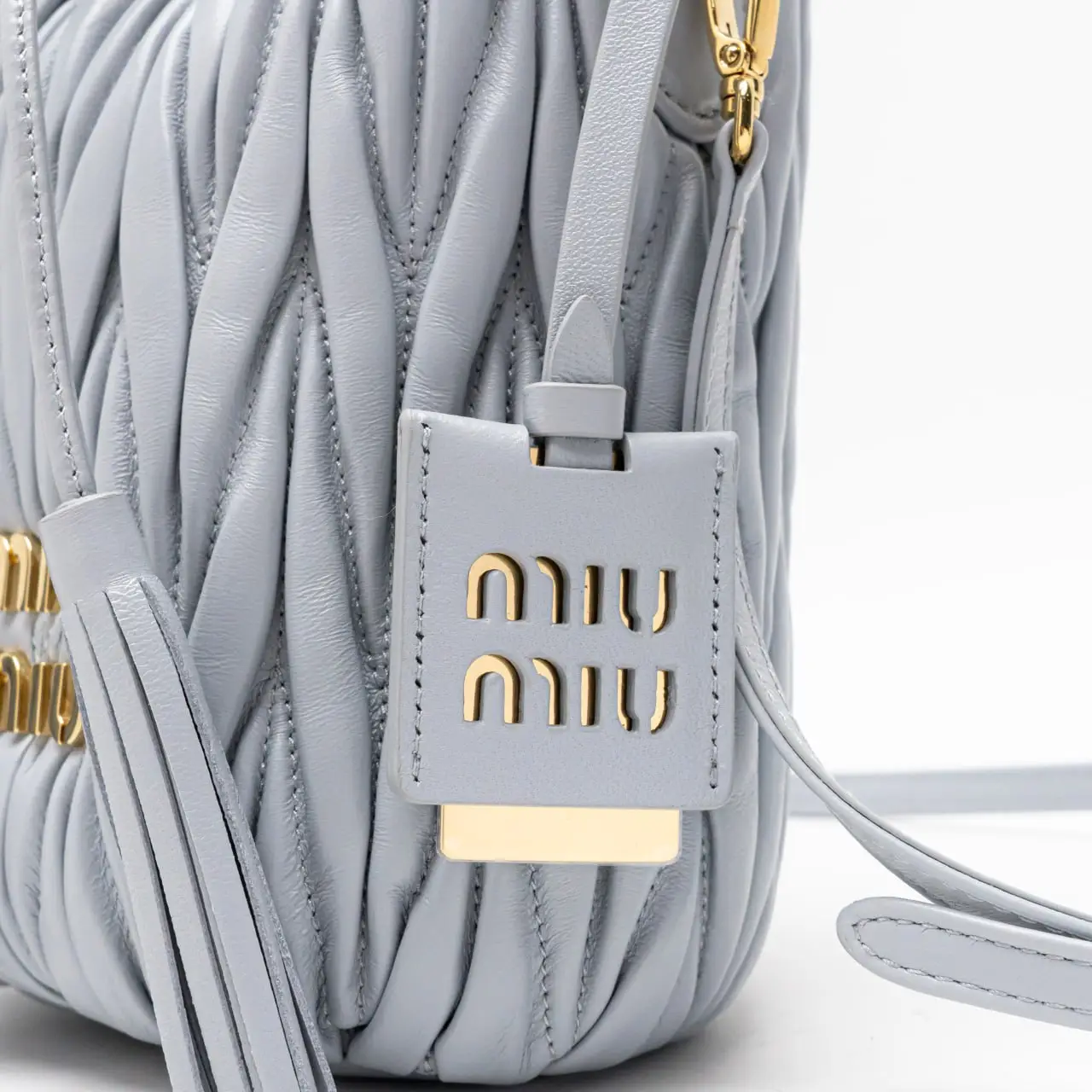 Miu Miu Matelassé Nappa Leather Bucket Bag Cornflower – voilà.id