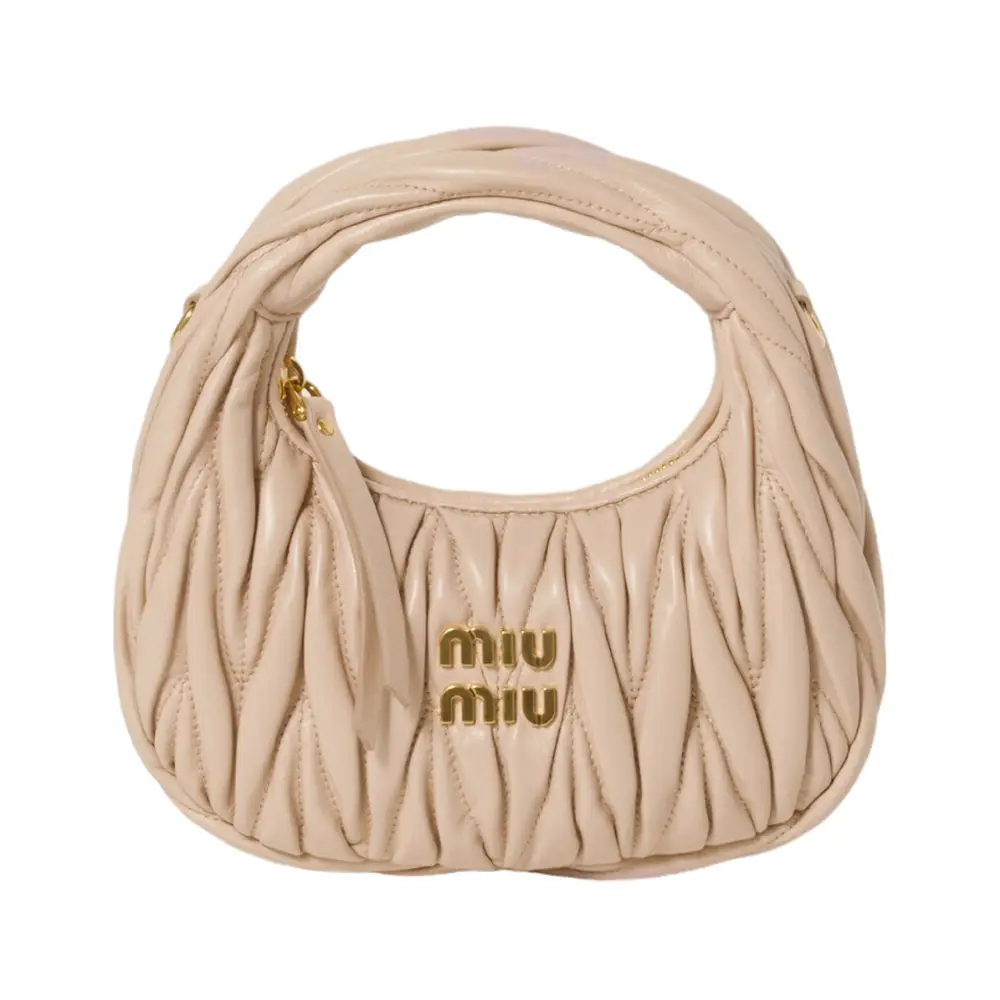 Miu Miu Wander Matelasse Nappa Leather Hobo Mini Bag Black
