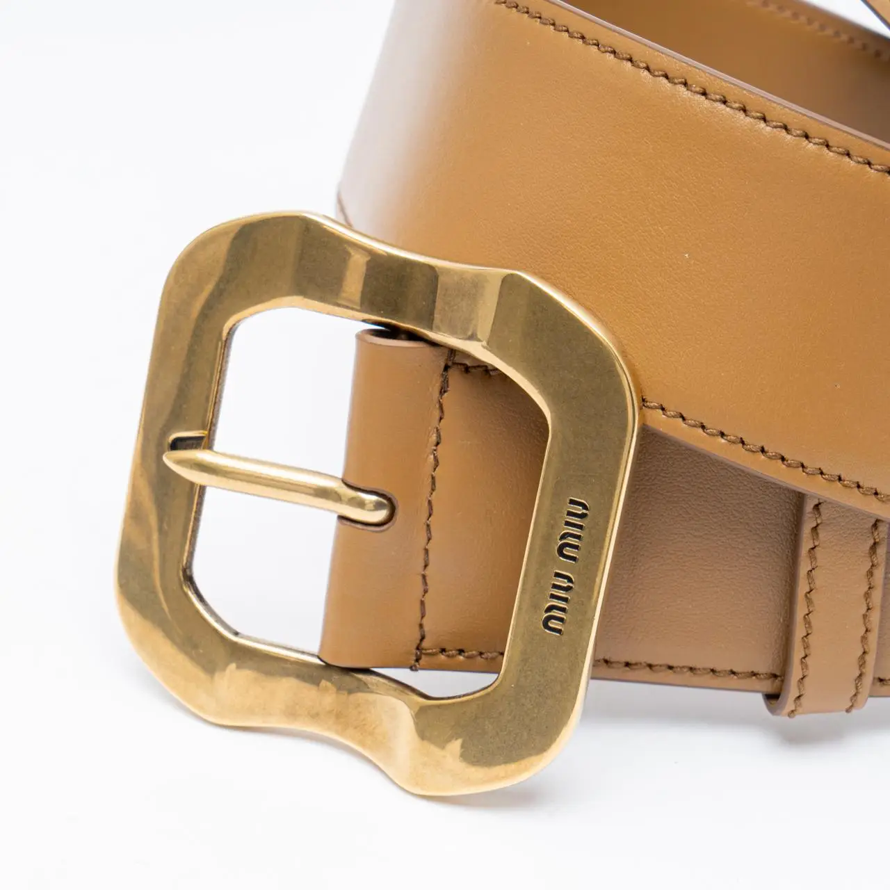 Miu Miu Metal Buckle Engraved Logo Belt 35mm Caramel – voilà.id