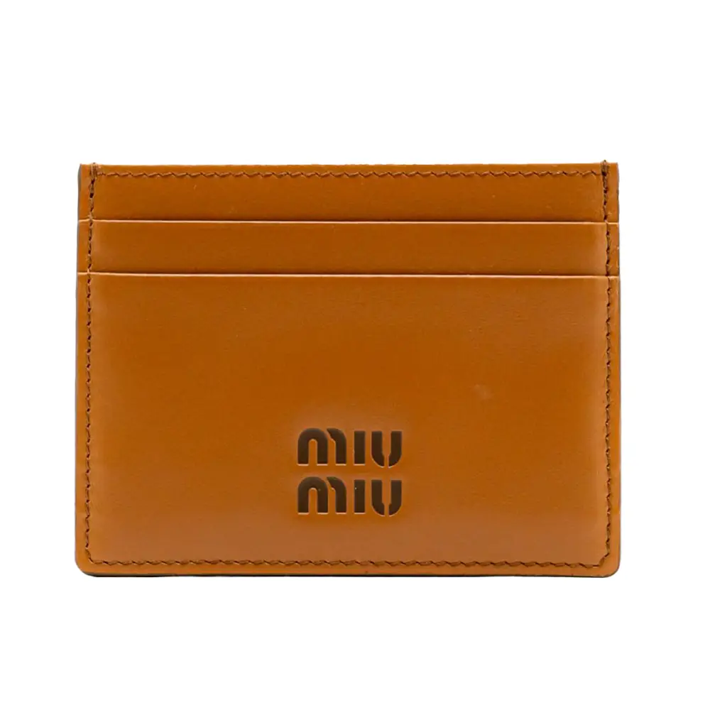 Miu Miu Matelasse Nappa Leather Card Holder Cognac