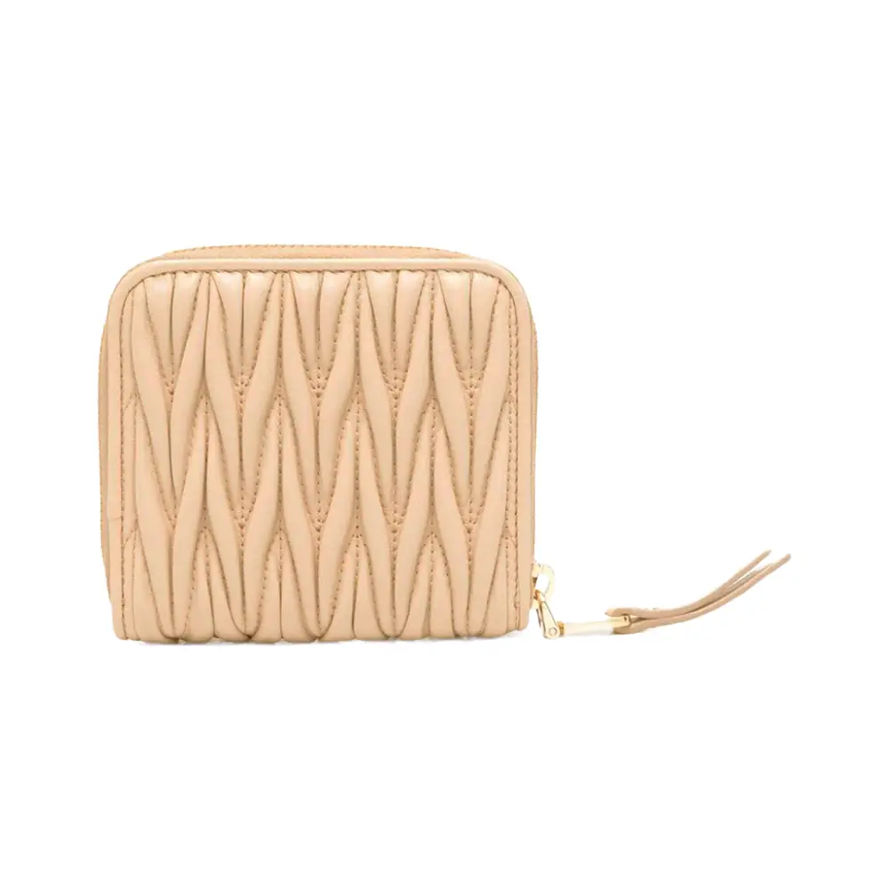 Miu Miu Small Matelassé Nappa Leather Zipper Wallet Powder
